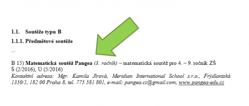 Pangea se dostala na oficiální seznam soutěží pro školní rok 2015/2016!Věstník MŠMT,